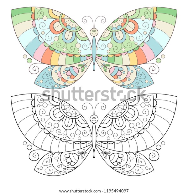 rainbow colored illustration butterfly monochrome outlined