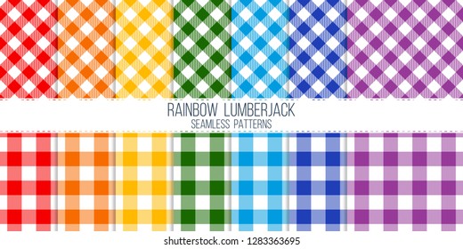 rainbow colored light lumberjack vector seamless pattern set