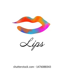 Rainbow colored lips, sexy woman's kiss, flat style, vector illustration. Beauty logo. Element design lips