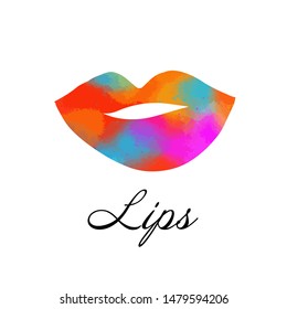 Rainbow colored lips, sexy woman's kiss with birthmark, flat style, vector illustration. Beauty logo. Element design lips
