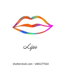 Rainbow colored lips, sexy woman's kiss with birthmark, flat style, vector illustration. Beauty logo. Element design lips