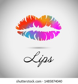 Rainbow colored lips, sexy woman's kiss with birthmark, flat style, vector illustration. Beauty logo. Element design lips