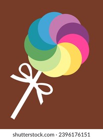 Rainbow colored lollypop isolated on dark background - vector illustration
