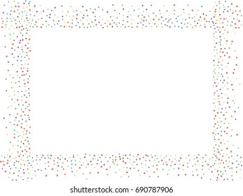 Rainbow colored magic stars confetti. Shiny festive glitter. Vector cosmic frame background. Luxury falling star dust. Christmas, carnival or festival, birthday party, new year celebration design.