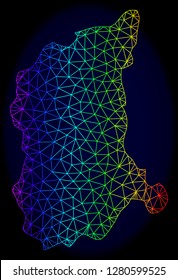 Rainbow colored mesh vector map of Lubusz Province isolated on a dark blue background. Abstract lines, triangles forms map of Lubusz Province. Carcass model for political illustrations.