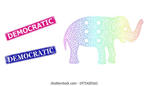 Rainbow colored network american democratic elephant, and Democratic unclean framed rectangle seal prints. Pink and blue rectangle stamp seals contain Democratic text.