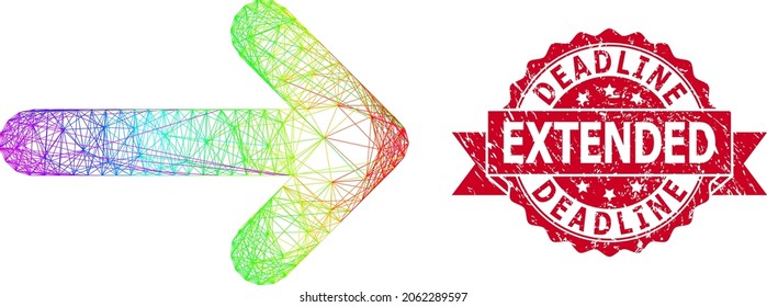 Rainbow colored network right arrow, and Deadline Extended unclean ribbon seal imitation. Red seal has Deadline Extended title inside ribbon.