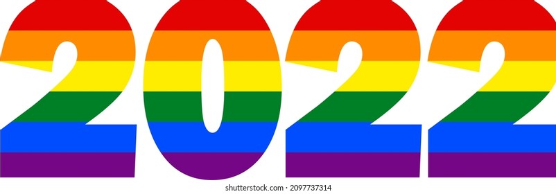 Rainbow colored number 2022. LGBT flag colors. Happy New Year 2022 sign