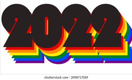 Rainbow colored number 2022. LGBT flag colors. Happy New Year 2022 sign