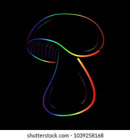 Rainbow colored one mushroom on black background