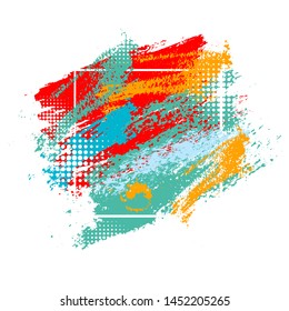 Rainbow colored paint stains on a white background. Grunge frame of paint. Vector illustration.