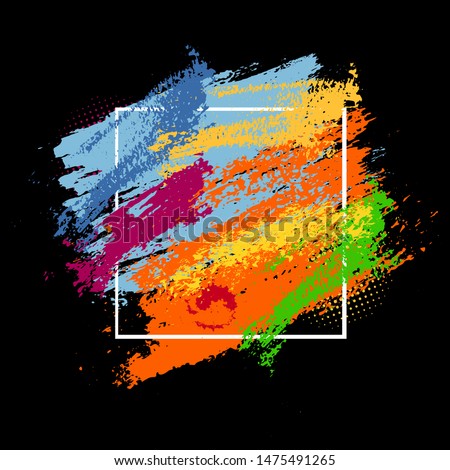 Rainbow colored paint stains on a black background. Grunge frame of paint. Vector illustration.