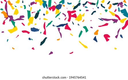 Rainbow Colored Paper Effect White Background. Carnaval Confetti Backdrop. Festival Smear Banner. Orange Elements Fun Background.