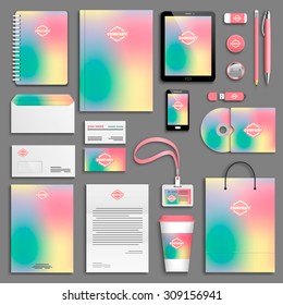 Rainbow colored pastel corporate identity template set. Business stationery mock-up with logo. Branding design. 