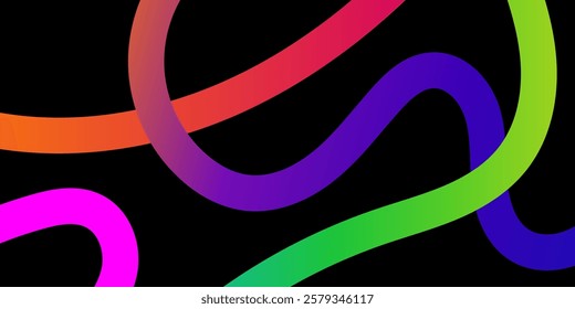 Rainbow Colored Pattern with Abstract Curve Lines. Vector Spiral Lines with Gradient on Black Background.