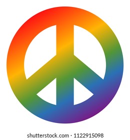 Rainbow colored peace symbol on separated white background