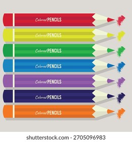 Lápices de colores del arco iris en caja de embalaje