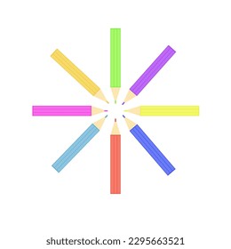 Colección vectorial de lápices de color arcoiris aislada en fondo blanco