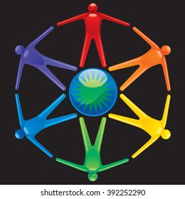 Rainbow Colored People Holding Hands Around a Globe