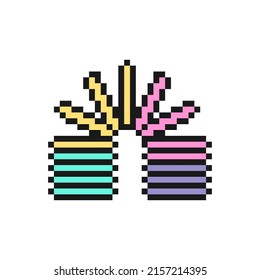 Rainbow colored plastic wire spiral toy icon in pixel art design isolated on white background