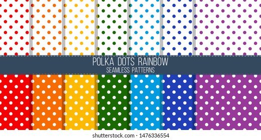 rainbow colored polka dots vector seamless pattern set