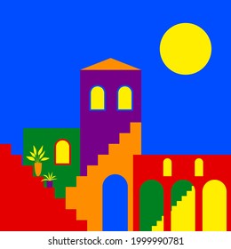 Rainbow Colored Pride Time City Minimalist Silhouette Poster