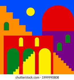 Rainbow Colored Pride Time City Minimalist Silhouette Poster