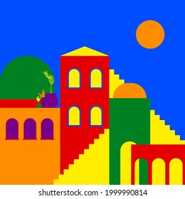 Rainbow Colored Pride Time City Minimalist Silhouette Poster