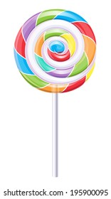 Rainbow Colored Round Spiral Lollipop.