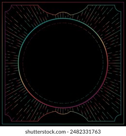 Rainbow colored shiny background with sunbeams and empty space for text. Vector illustration