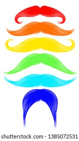 Rainbow colored silhouette of the mustache set isolated on white. Gay Pride. LGBT concept. Vintage engraving stylized drawing. Vector illustration