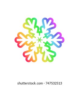 Rainbow colored snowflake icon illustration isolated on white background