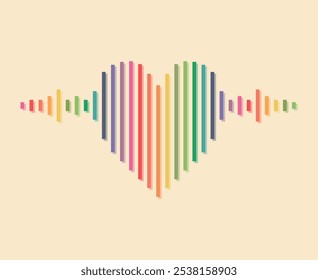 Rainbow colored sound wave heart icon. Music equalizer. Vector illustration