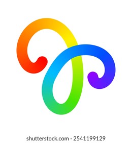 Rainbow colored squiggle. Cool colorful curvy line isolated on white background. Organic doodle figure with multicolored gradient effect. Vector illustration.