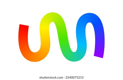 Rainbow colored squiggle. Cool multicolored curvy line isolated on white background. Organic doodle figure with gradient effect. Vector illustration.