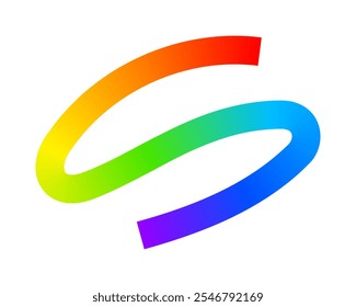 Rainbow colored squiggle. Cool multicolored curvy line isolated on white background. Organic doodle figure with gradient effect. Vector illustration.