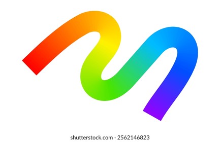 Rainbow colored squiggle. Cool multicolored curvy line isolated on white background. Organic doodle figurs with light spectrum effect. Vector illustration.