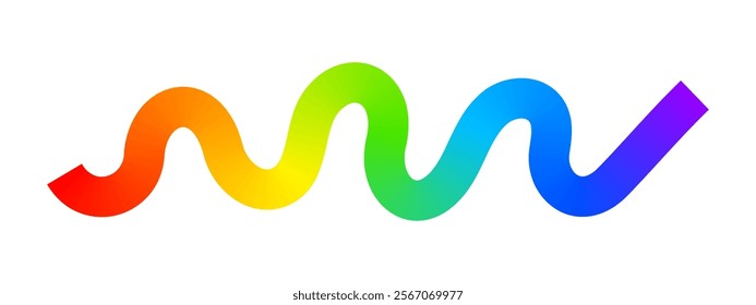 Rainbow colored squiggle. Cool multicolored wavy line isolated on white background. Organic doodle figure with vibrant gradient effect. Vector illustration.