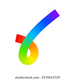 Rainbow colored squiggle figure. Cool multicolored looped line isolated on white background. Organic doodle curl with gradient effect. Vector illustration.