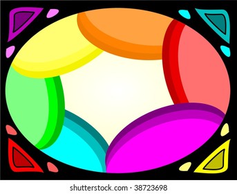 Rainbow colored stained glass effect background.