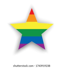 Estrella de color arcoiris con sombras sobre el blanco.  Archivo vectorial Eps 10.