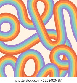 Rainbow colored stripes background. Abstract vector hand drawn cover for social media. Retro groovy template for design banner, advertisements, presentations, discounts, sale, offer, ad