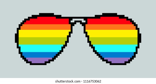 Regenbogenfarbene Sonnenbrille .Pixelkunst. Vektorgrafik einzeln auf weißem Hintergrund.
