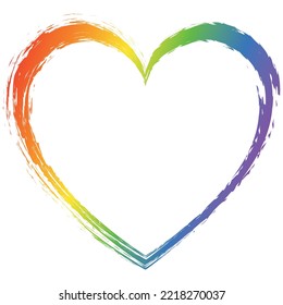 Rainbow Colored Vector Heart Shape Brush Painted Ink Stamp Banner Frame On White Background