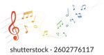 rainbow colored vector illustration of sheet music - musical notes melody