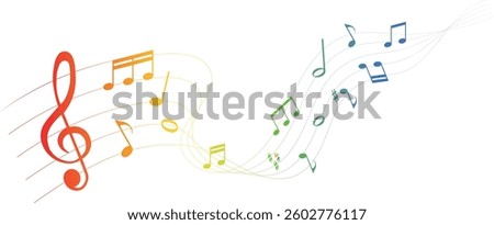 rainbow colored vector illustration of sheet music - musical notes melody