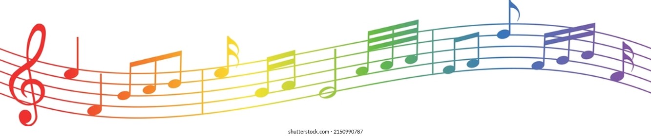 rainbow colored vector sheet music - musical notes melody on white background