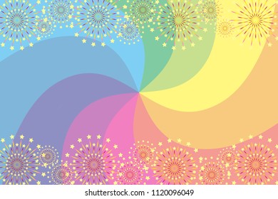Rainbow colored vortex and fireworks, summer festival, fireworks festival, concentration line, radiation