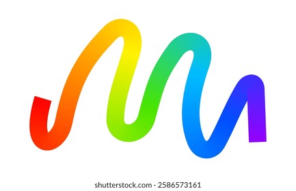 Rainbow colored wavy line. Cool multicolored stripe isolated on white background. Organic doodle figure with gradient effect. Vector illustration.