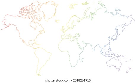 rainbow colored world map outline on white background